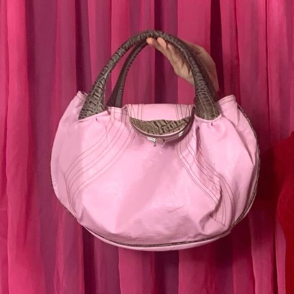 La Philipe faux croc handle oversized pink hobo bag - Picture 3 of 15